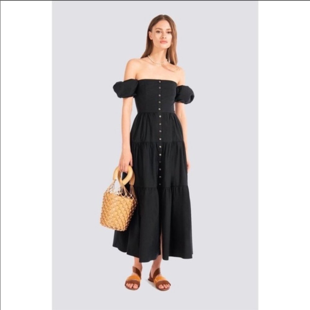 STAUD  I  Elio Puff-Sleeve Prairie Midi Dress